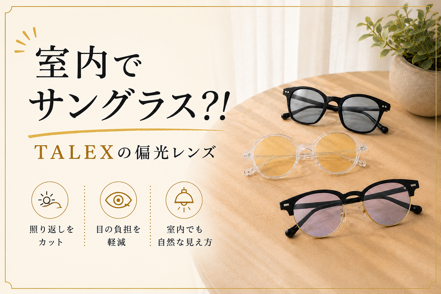 室内でサングラス?! TALEXの偏光レンズ – アイアイイスズ