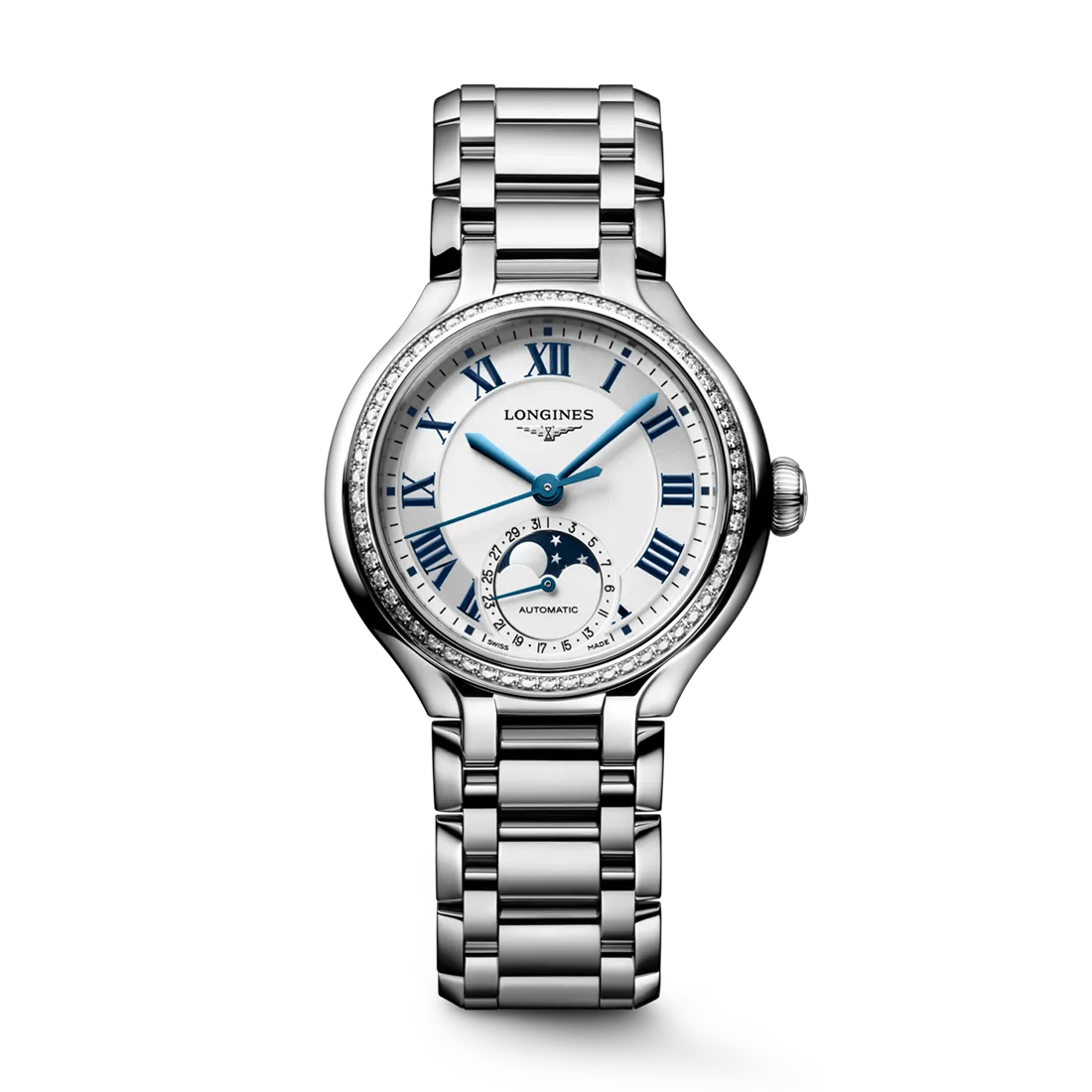 ロンジン LONGINES プリマルナ ムーンフェイズ L8.115.4.71.6 アイボリー SS ダイヤモンド 腕時計 レディース 電池式 101702601 ロンジン プリマルナ ムーンフェイズ 34.00mm L8.126.0.71.6｜ロンジン