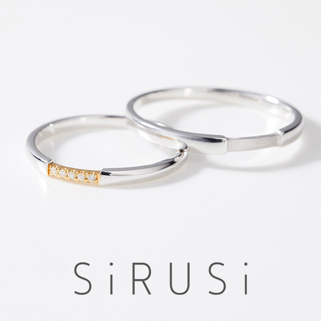 【結婚指輪】 STRAIGHT-5stone-Pt950K18YG-mirror&STRAIGHT-0stone-Pt950-mirror-hairline