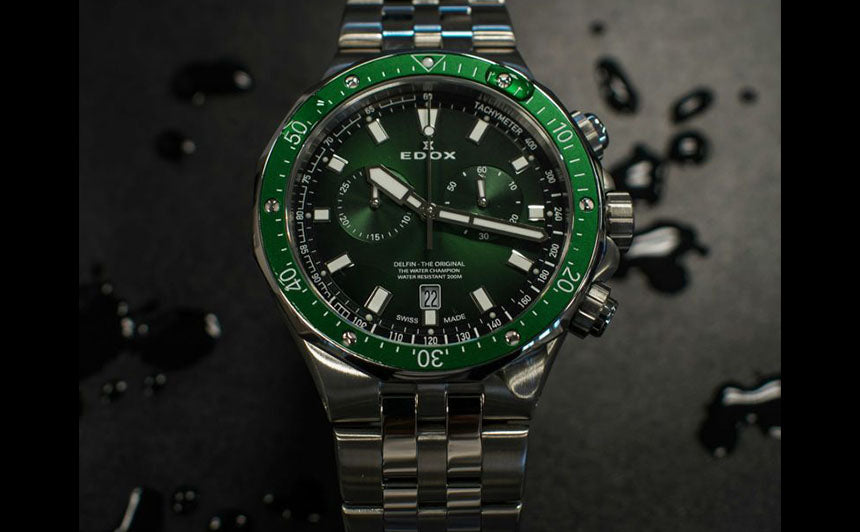 防水時計のパイオニアEDOXからトレンドの緑文字盤を採用した新作デルフィンが登場！！