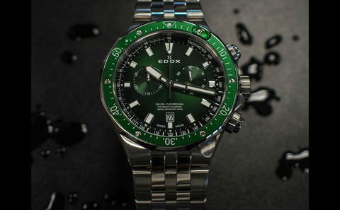 防水時計のパイオニアEDOXからトレンドの緑文字盤を採用した新作デルフィンが登場！！