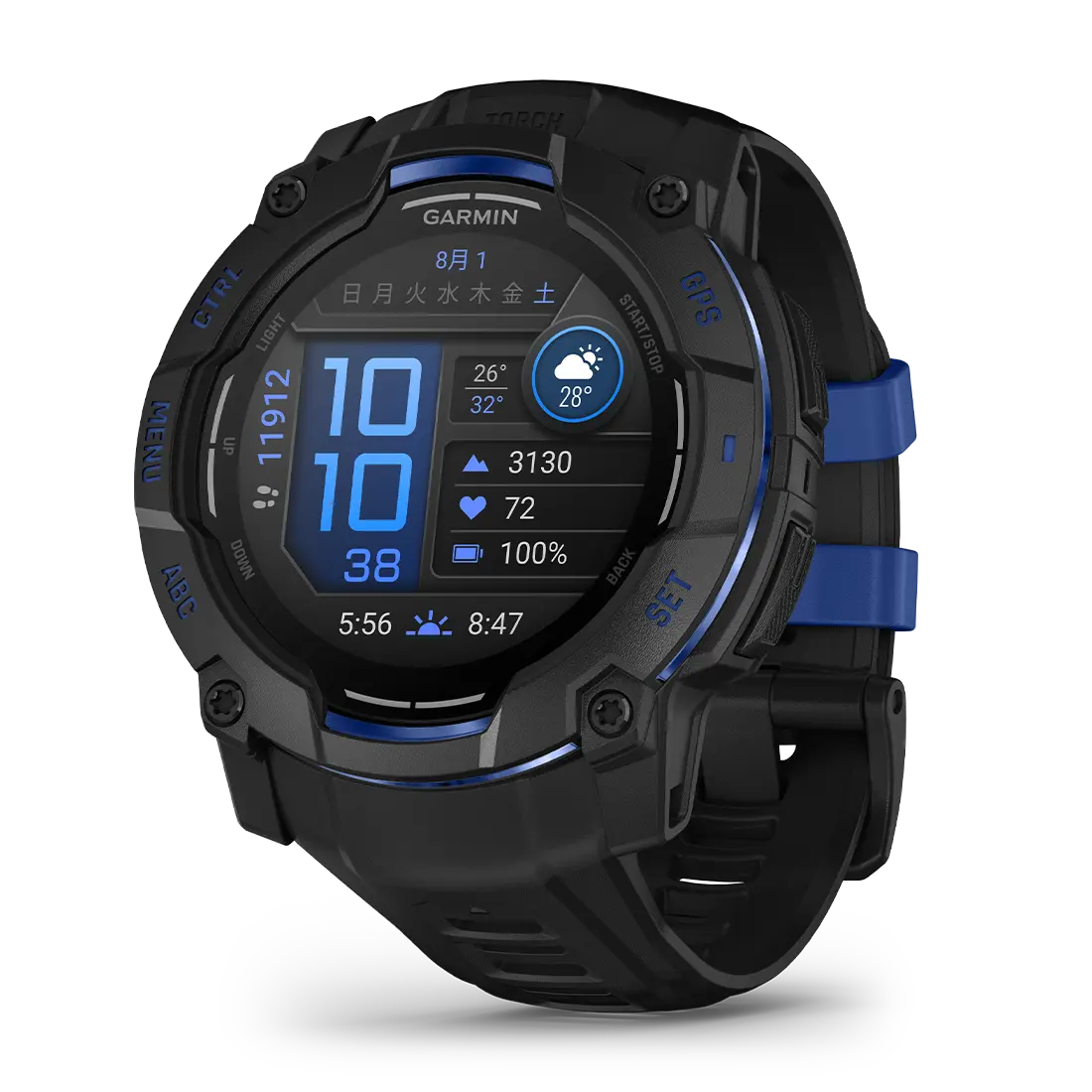 Instinct 3 AMOLED 50mm スーパーノヴァコレクション Black / Bolt Blue Accents