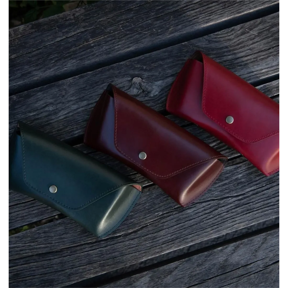 OIL LEATHER EYEWEAR CASE / Orange & Mint Green