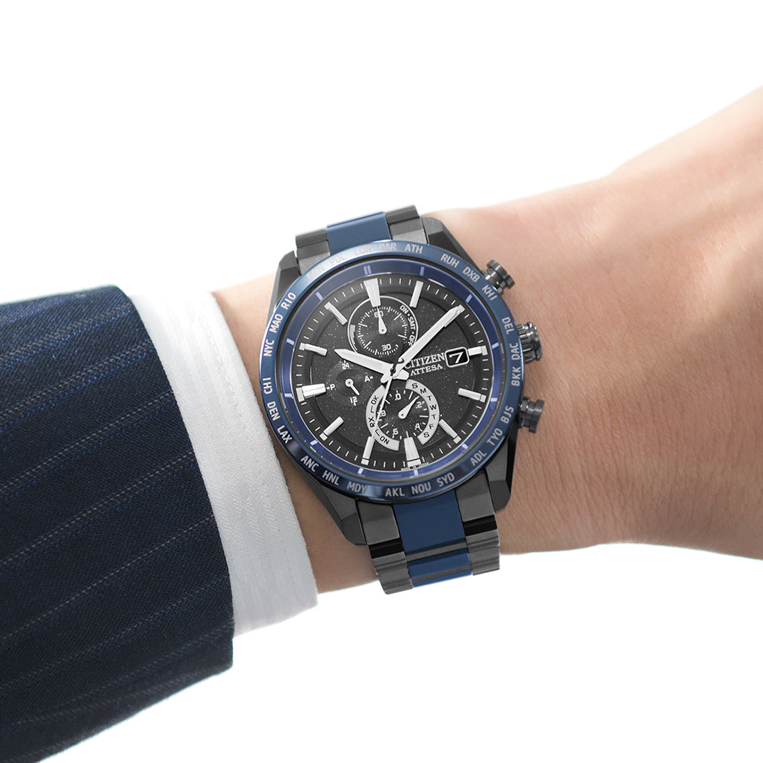 ACT Line エコ・ドライブ電波時計 ダイレクトフライト アテッサ35周年記念限定モデル第3弾 “Blue Universe Collection” ※ノベルティプレゼント