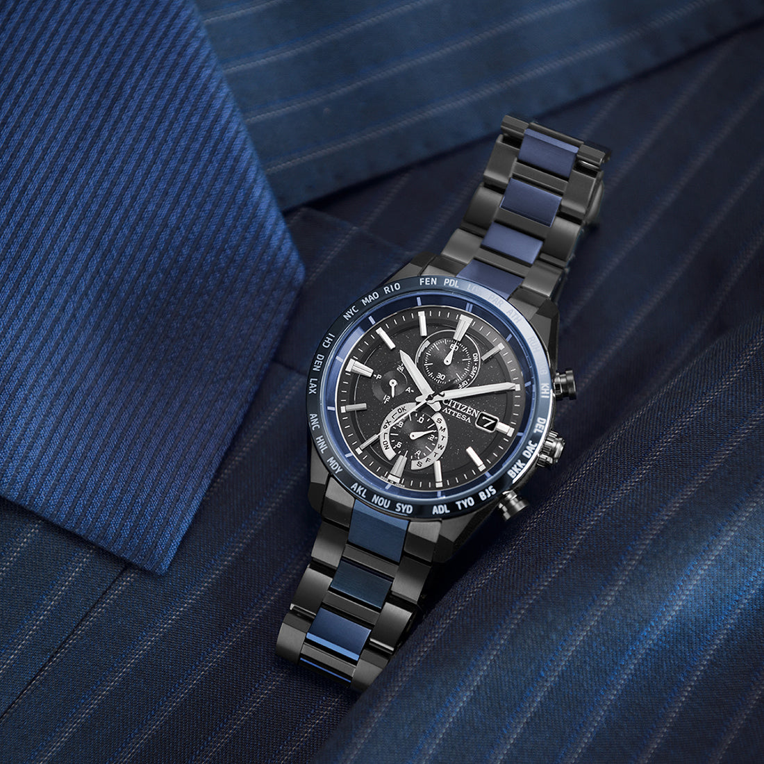 ACT Line エコ・ドライブ電波時計 ダイレクトフライト アテッサ35周年記念限定モデル第3弾 “Blue Universe Collection” ※ノベルティプレゼント