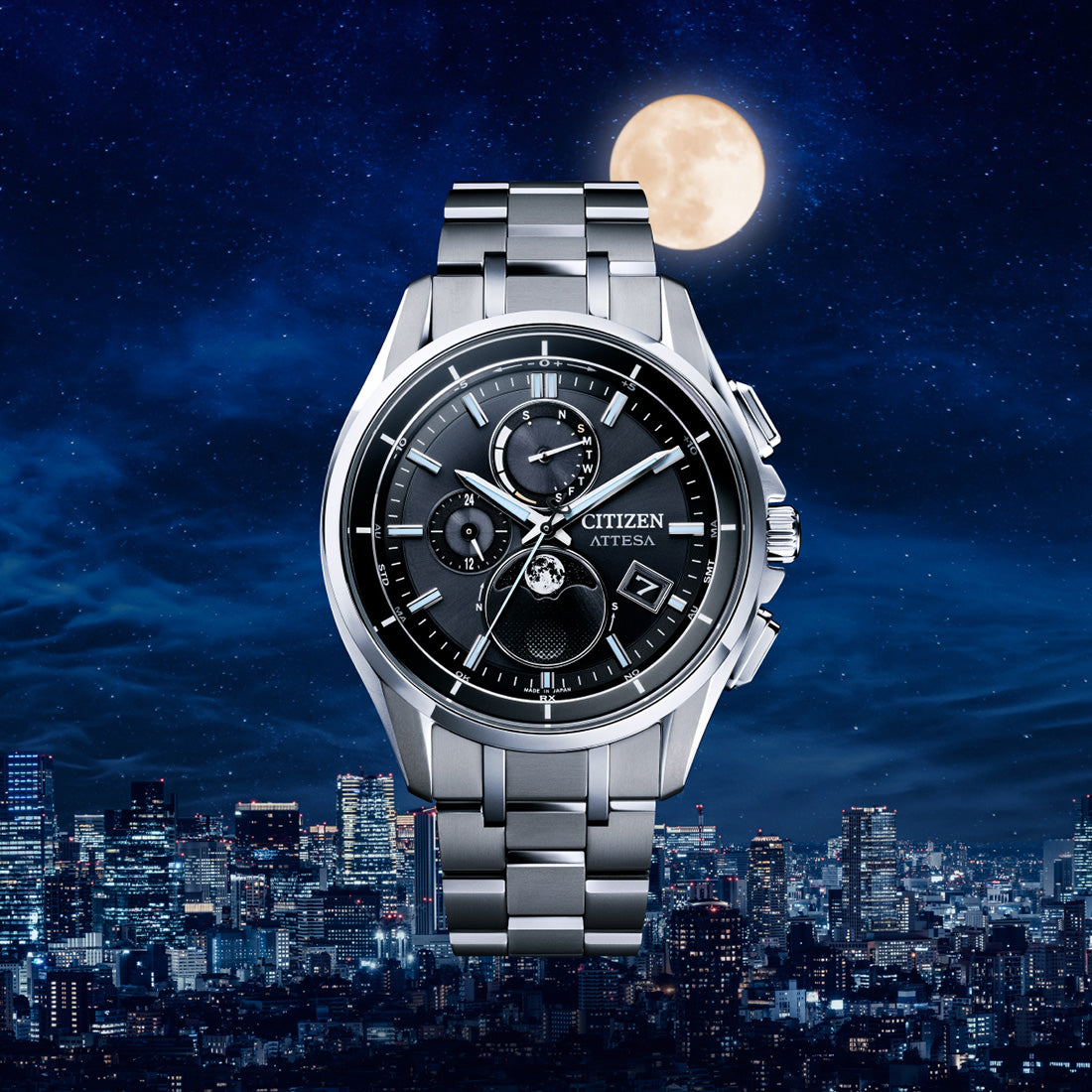 光発電エコ・ドライブ電波時計 ダイレクトフライト ムーンフェイズ ※ノベルティプレゼント