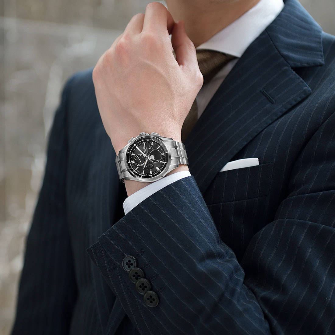 光発電エコ・ドライブ電波時計 ダイレクトフライト ムーンフェイズ