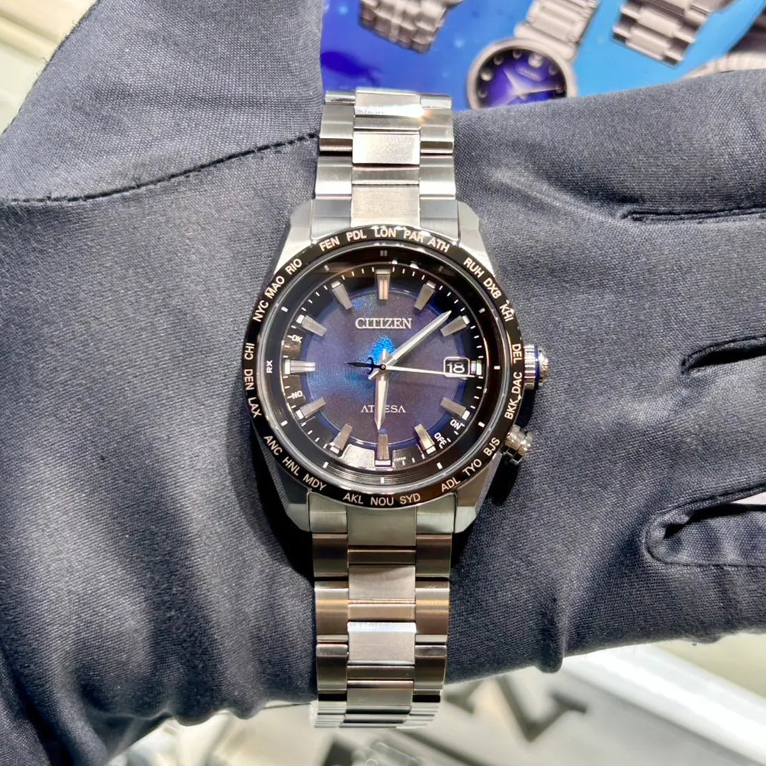 ACT Line エコ・ドライブ電波時計 ダイレクトフライト UNITE with BLUE