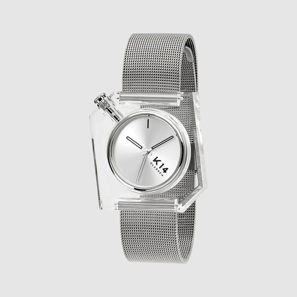 K14 IRREGULARLY SQUARE Silver with Mesh Strap 40mm