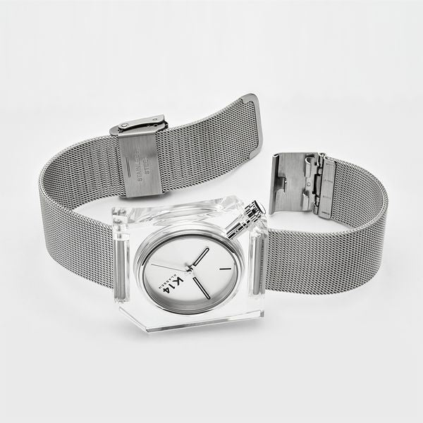 K14 IRREGULARLY SQUARE Silver with Mesh Strap 40mm