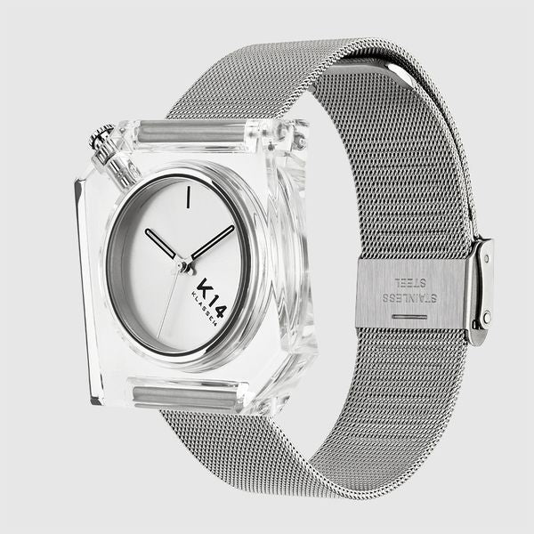 K14 IRREGULARLY SQUARE Silver with Mesh Strap 40mm