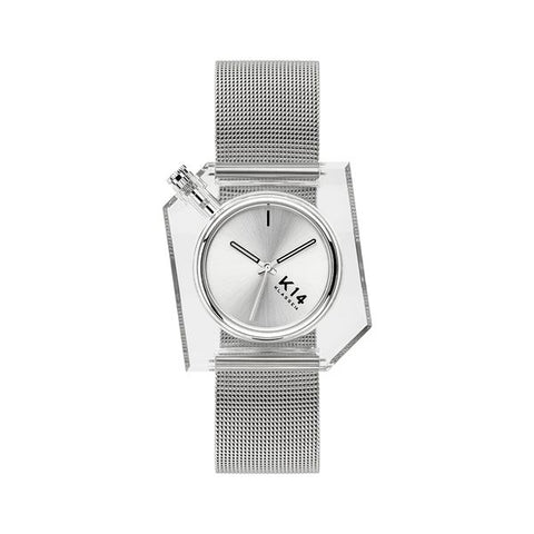 K14 IRREGULARLY SQUARE Silver with Mesh Strap 40mm