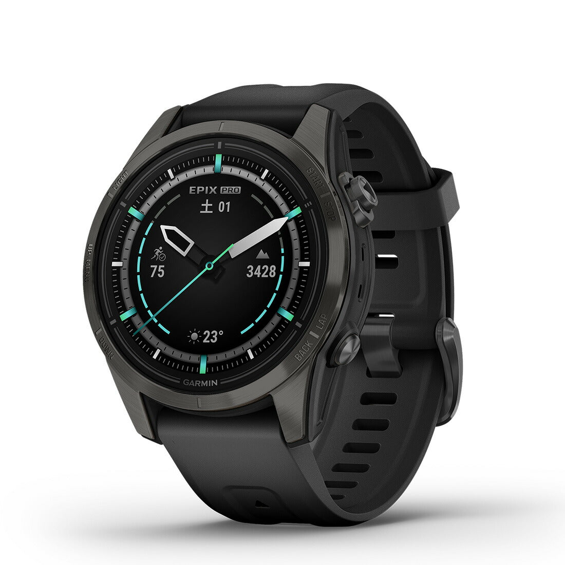 epix Pro (Gen 2) エピックスプロ 42mm, Sapphire, Carbon Gray DLC Titanium with Black Band 010-02802-36