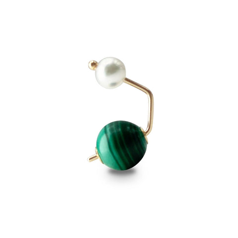 Bumble Bee Pearl Earrings with Malachite Catch